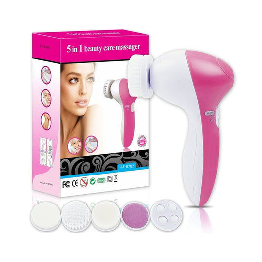 5-in-1 Beauty Care Brush Massager Scrubber Face Skin Electric Facial Cleanser 5 in 1 Facial Electric Cleanser & Massager (Pink, White)